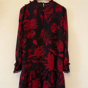Zara Black and Red Floral Long Sleeve Dress